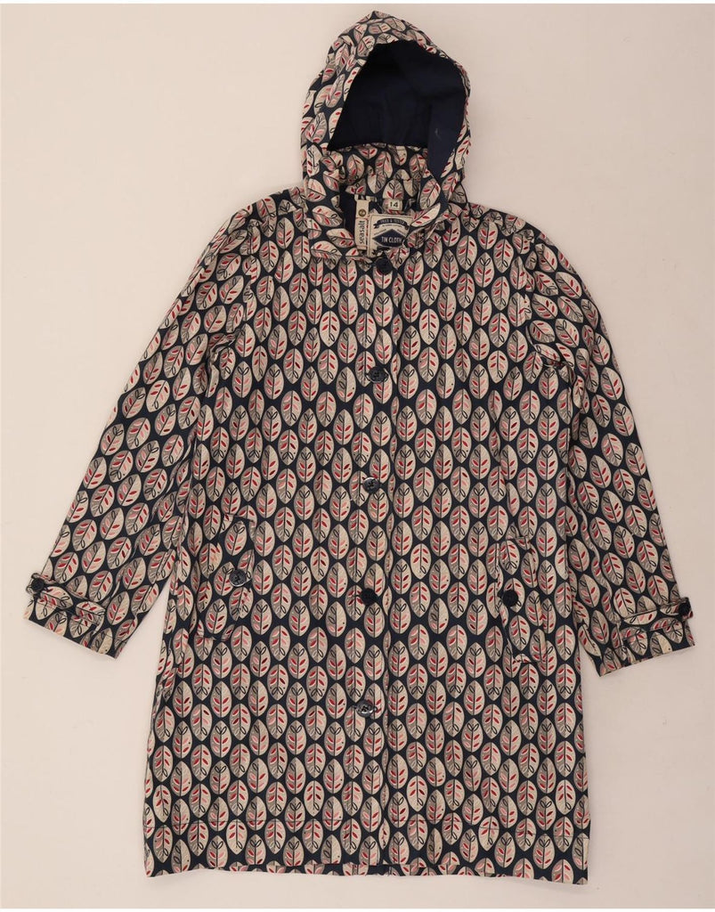 SEASALT Womens Hooded Overcoat UK 14 Large  Navy Blue Floral Cotton Vintage Seasalt and Second-Hand Seasalt from Messina Hembry 