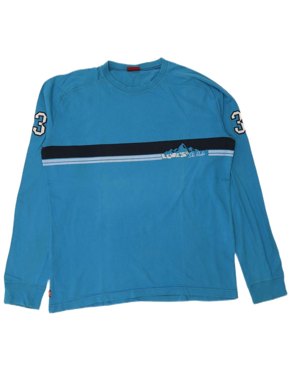 Levi's Top grafico da uomo a maniche lunghe in cotone color block blu grande