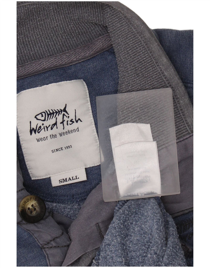 WEIRD FISH Felpa da uomo con collo con bottoni grafici Maglione piccolo blu navy
