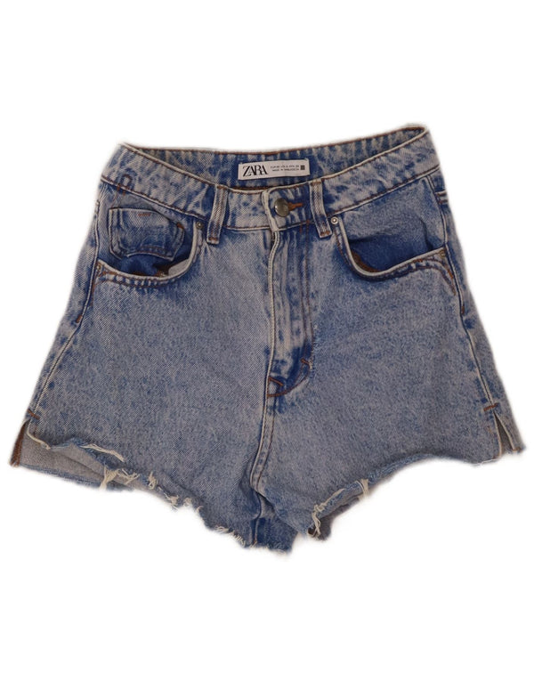 Pantaloncini di jeans a vita alta a gamba larga da donna Zara EU 32 2XS W22 cotone blu