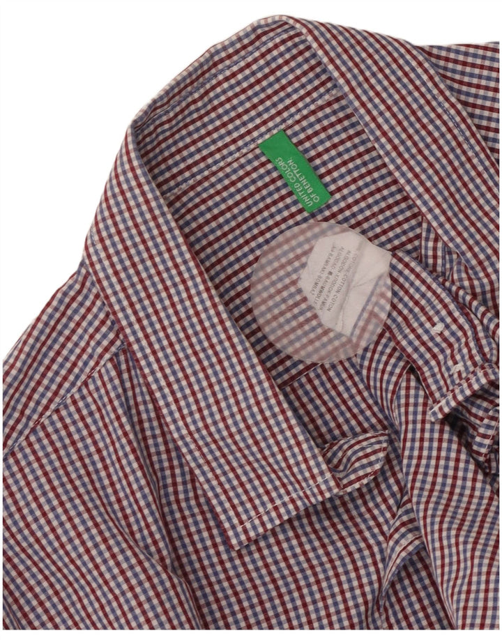 Camicia Benetton Uomo Cotone Check Blu Medio