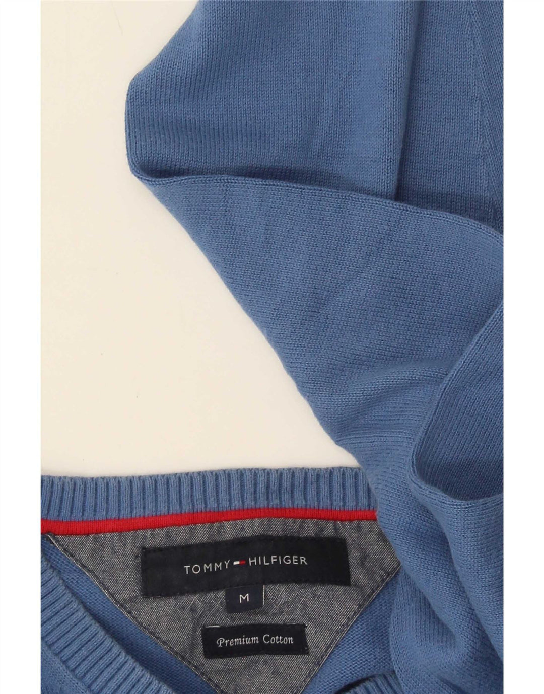 Maglione maglione con scollo a V da uomo Tommy Hilfiger in cotone blu medio