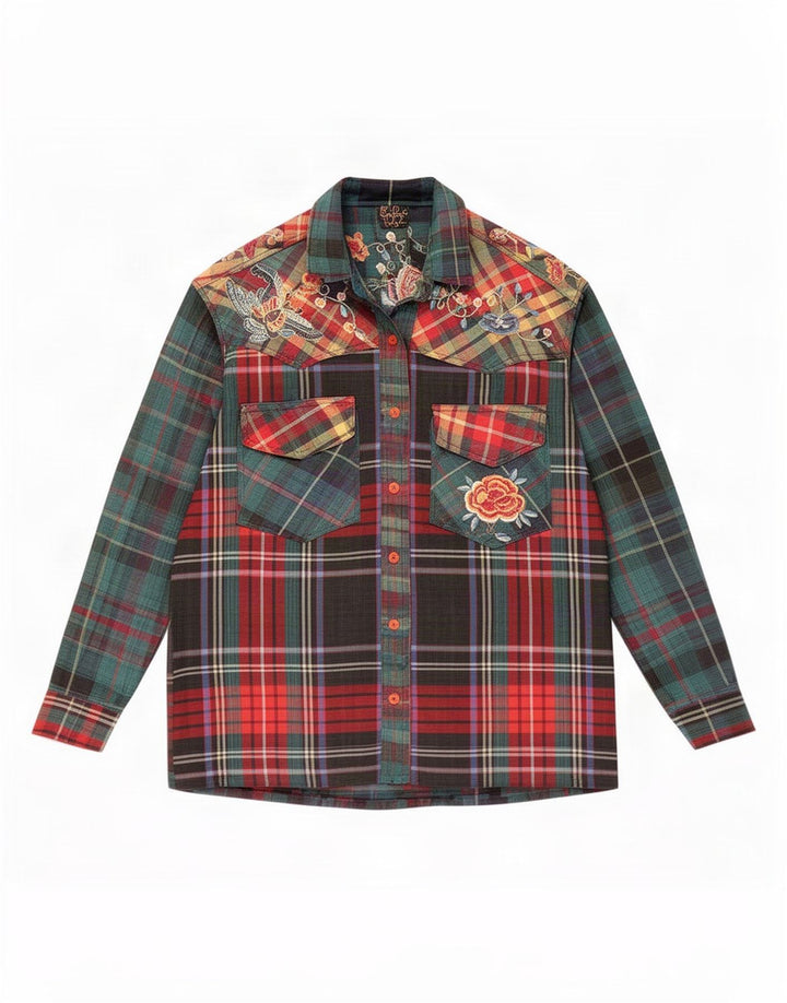 Camicia da donna Giorgio Kauten UK 14 Viscosa a quadri verde medio