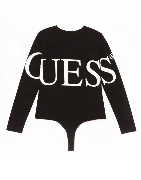 Body Guess da donna a maniche lunghe con grafica UK 8 piccolo in cotone nero