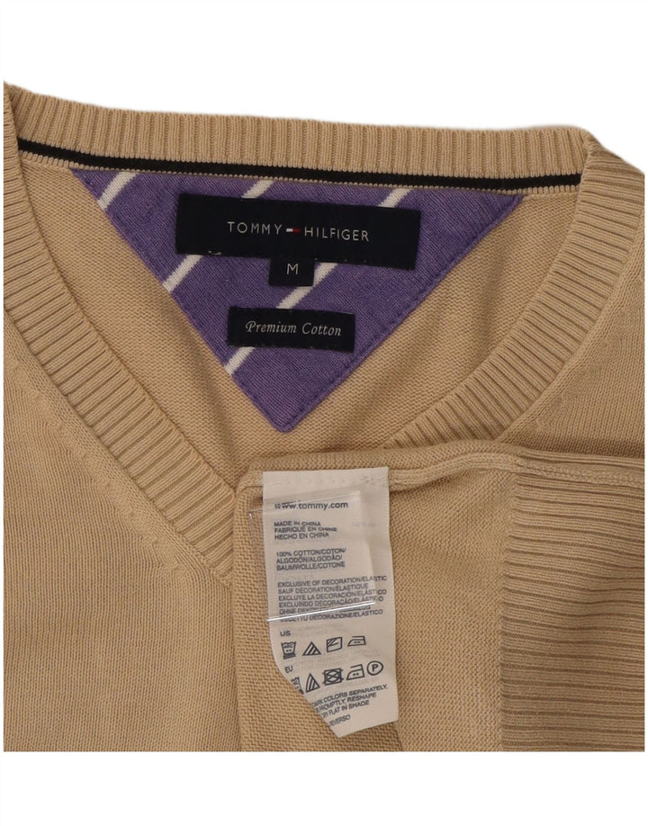 TOMMY HILFIGER Mens V-Neck Jumper Sweater Medium Beige Cotton