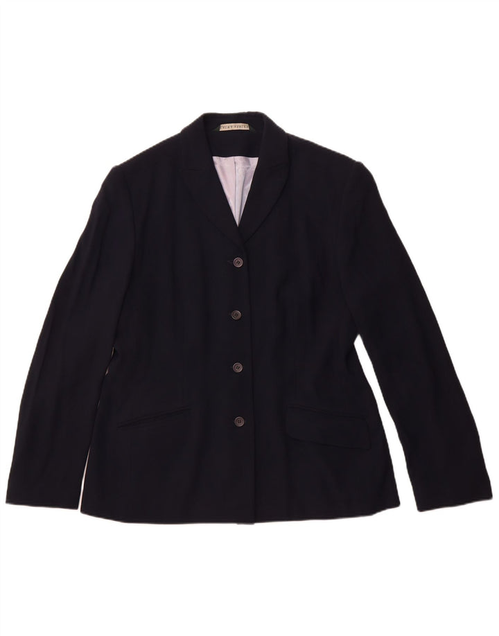 LAURA ASHLEY Giacca blazer a 4 bottoni da donna UK 16 Large in viscosa blu navy