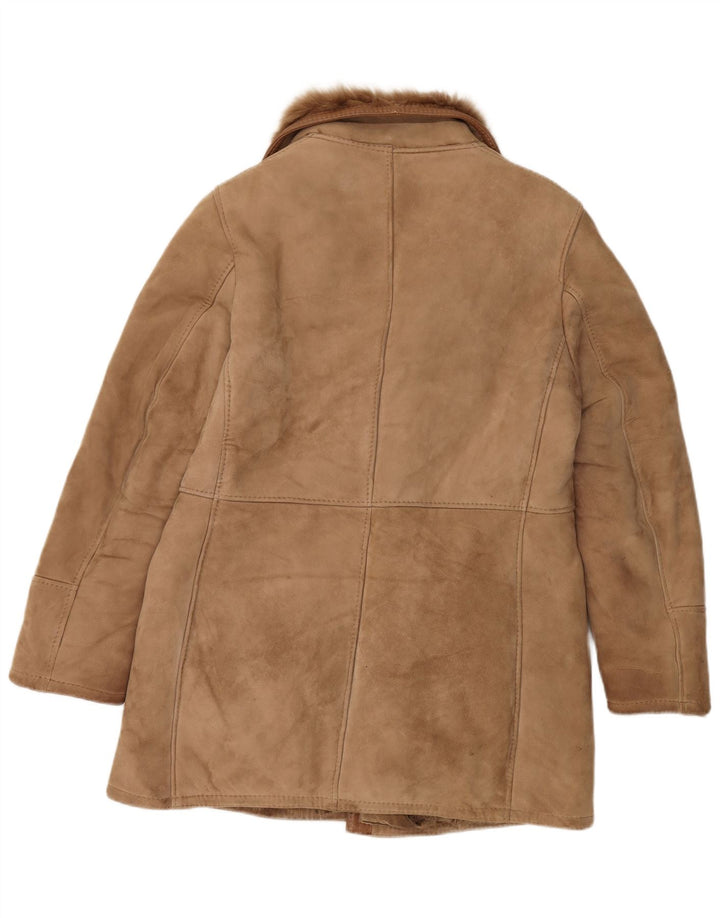 Giubbotto shearling doppiopetto vintage da uomo IT 50 grande in pelle marrone