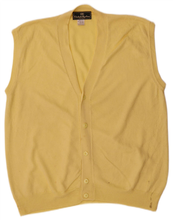 Maglione cardigan senza maniche vintage da uomo grande lana gialla