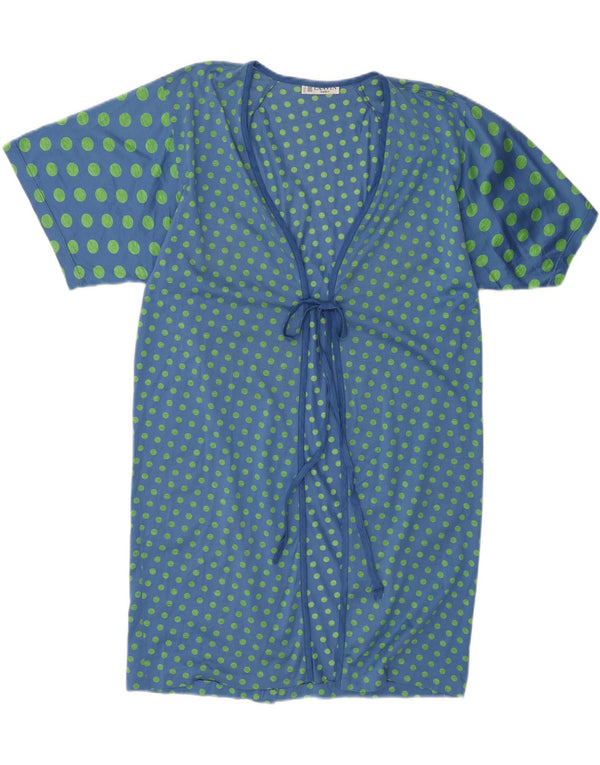 LANVIN Womens Robe Dress UK 16 Large Blue Polka Dot Cotton