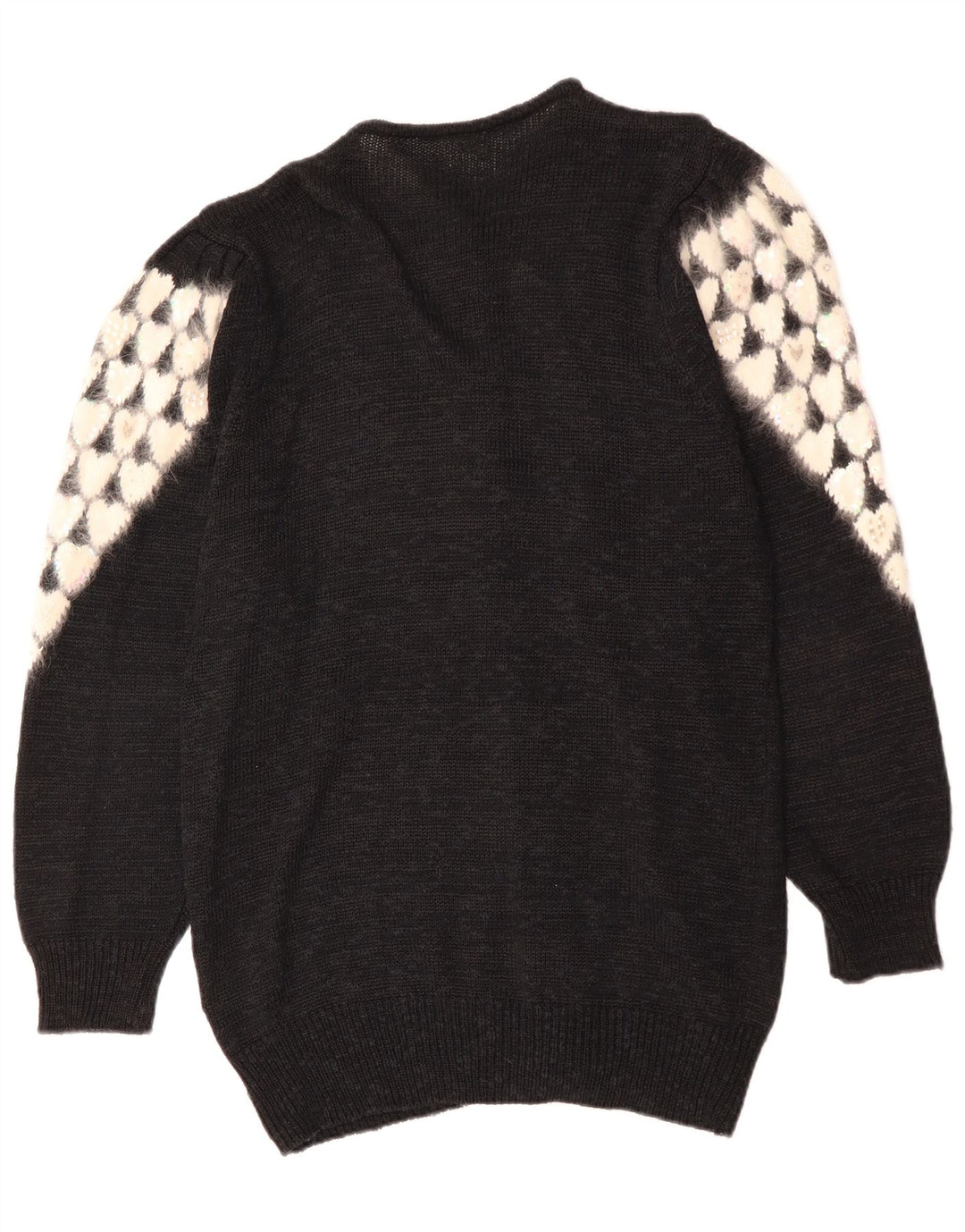 Maglione cardigan da donna vintage EU 38 cuore in poliacrilico nero medio