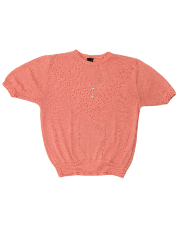 Camicetta vintage da donna a maniche corte Top IT 44 Acrilico rosa medio
