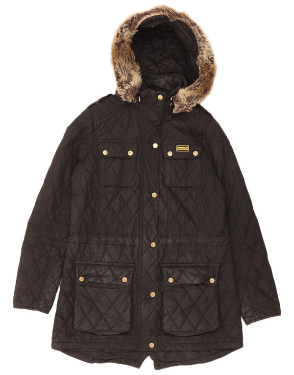 Giacca Parka trapuntata con cappuccio da donna Barbour UK 12 media nera