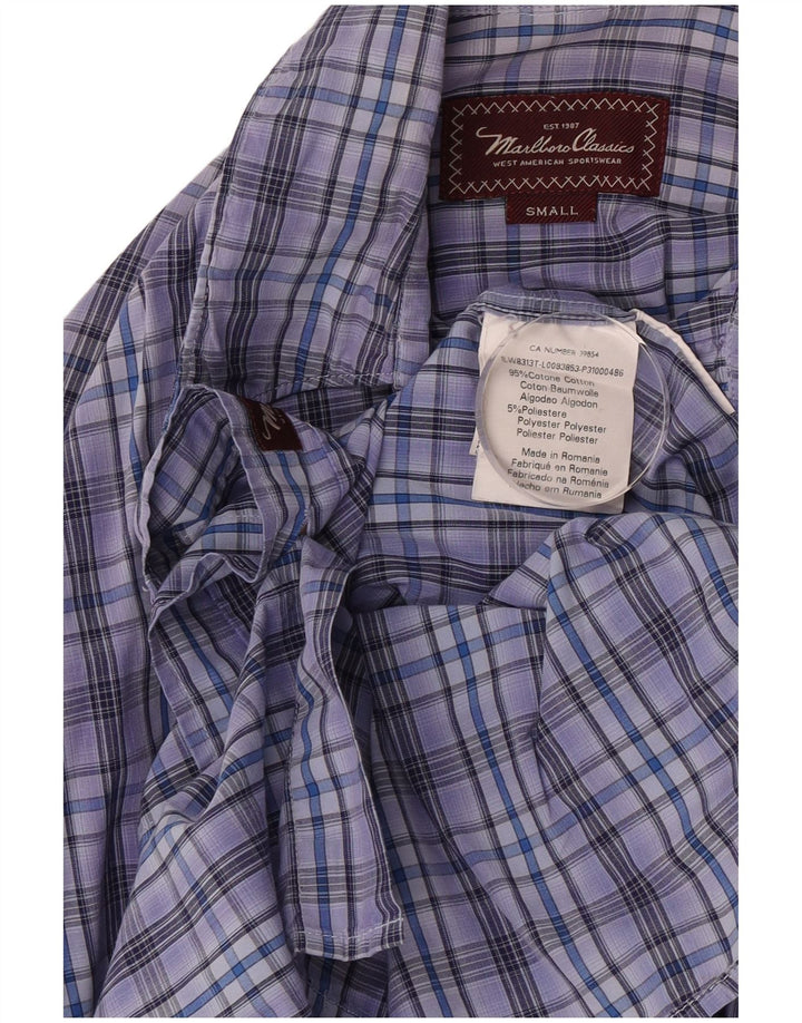 Camicia da uomo Marlboro Classics in cotone a quadri piccoli blu