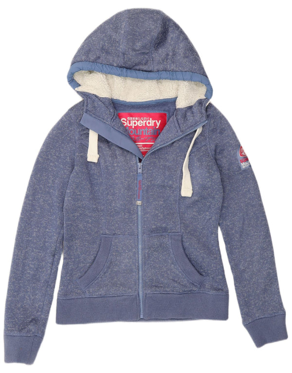 Superdry Womens Graphic Zip Hoodie Sweater UK 10 Small Blue Polyester