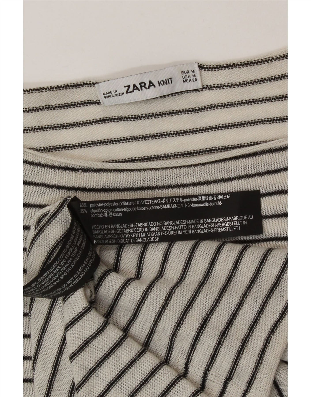 Top Zara da donna oversize a maniche lunghe UK 14 Poliestere a righe bianche medie