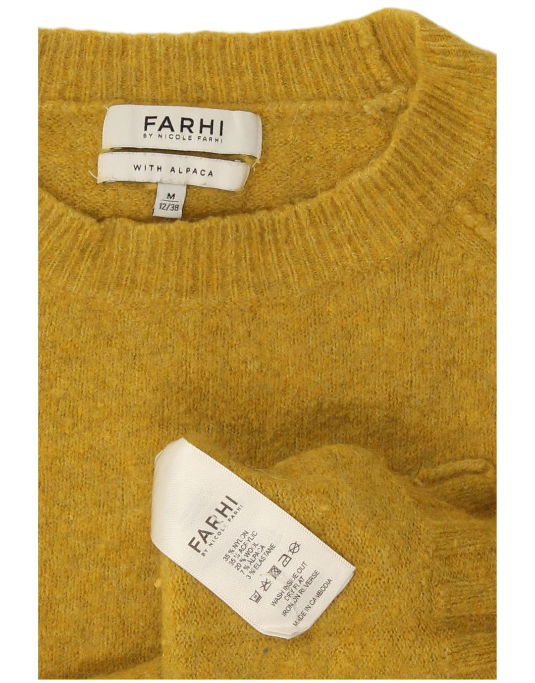 Maglione maglione girocollo da donna Farhi UK 12 nylon giallo medio