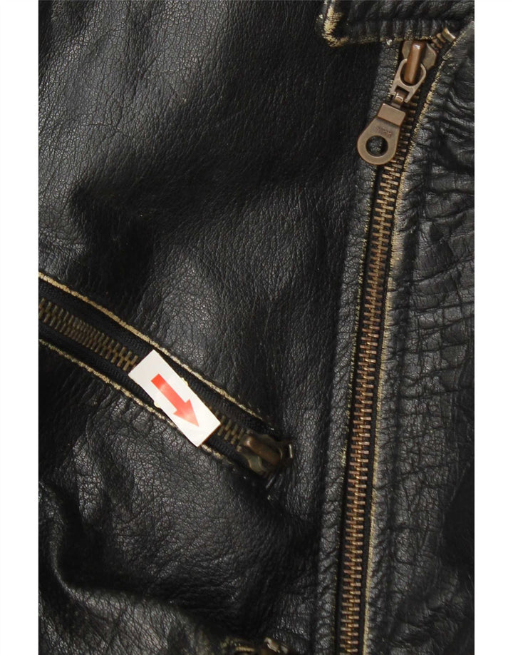 Giacca da motociclista in pelle da uomo vintage UK 36 piccola pelle nera