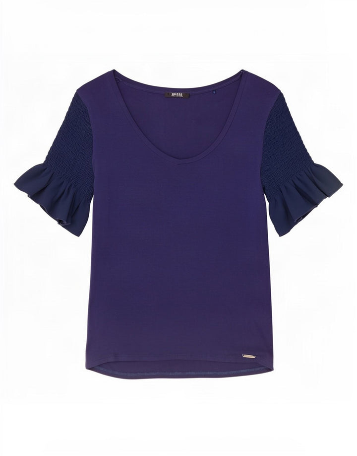 Guess Camicetta da donna Top UK 8 Small Blu navy Colourblock Rayon