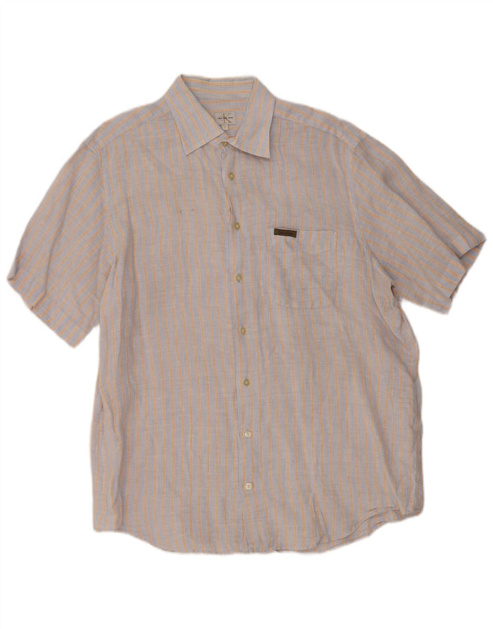 Camicia a maniche corte da uomo Calvin Klein Jeans XL a righe grigie