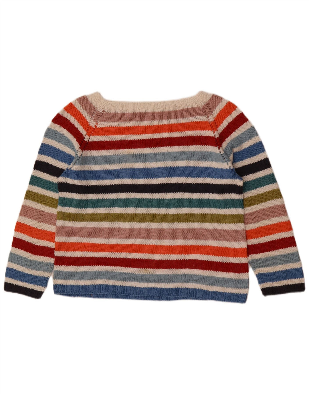 Maglione maglione vintage da donna con scollo a barca UK 14 a righe multicolori medie