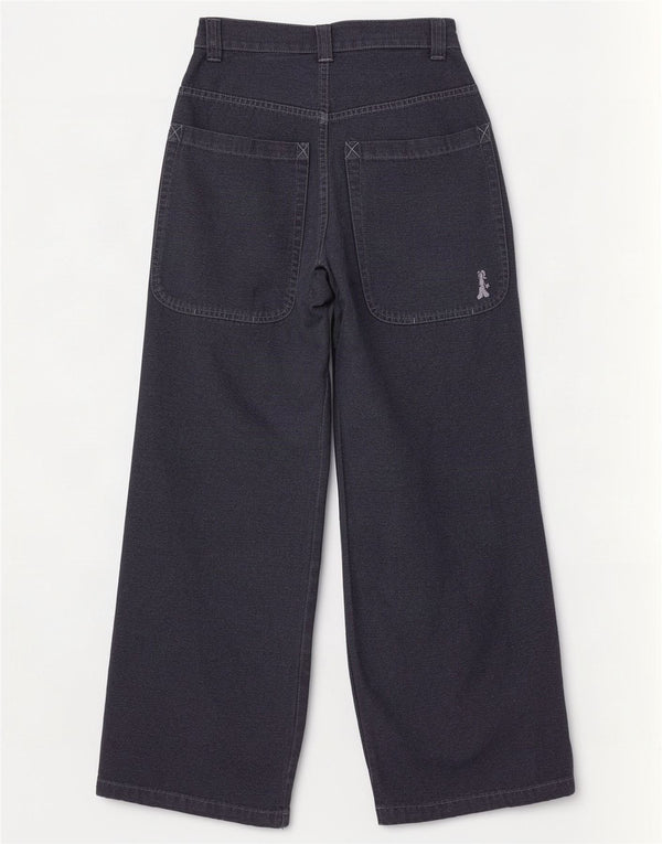 Pantaloni casual a gamba larga a vita alta da donna Onyx UK 2 2XS W28 L32 Blu navy