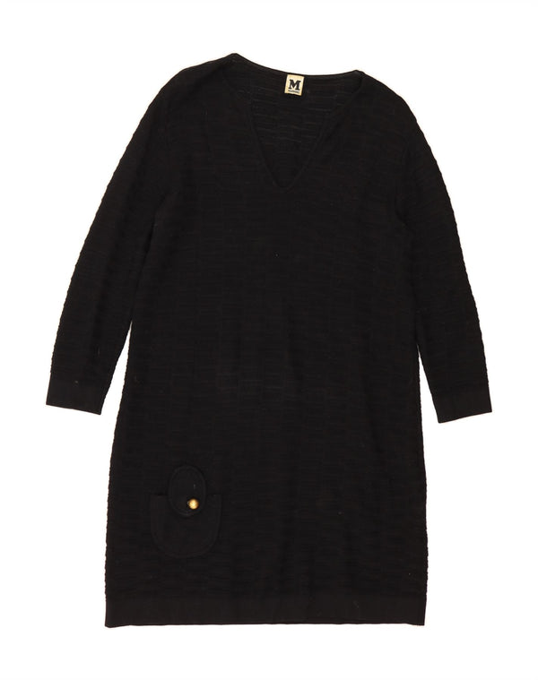 MISSONI Womens Jumper Dress UK 16 Large Black Merino Wool