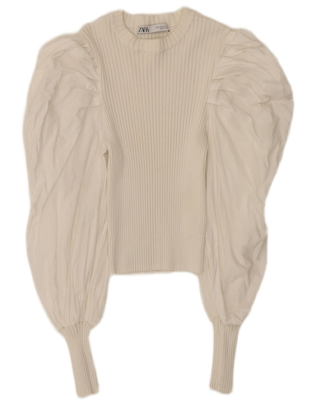 Camicetta corta a maniche lunghe da donna Zara UK 12 cotone bianco medio