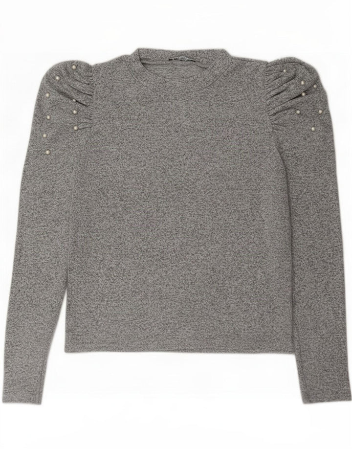 Top Zara da donna a maniche lunghe UK 16 grande grigio screziato