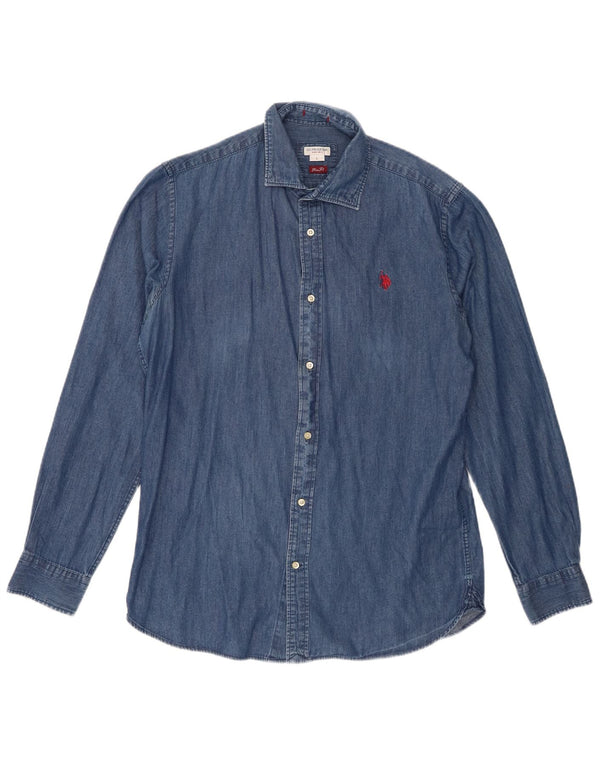 Polo Assn. degli Stati Uniti Camicia in denim da uomo slim fit grande blu