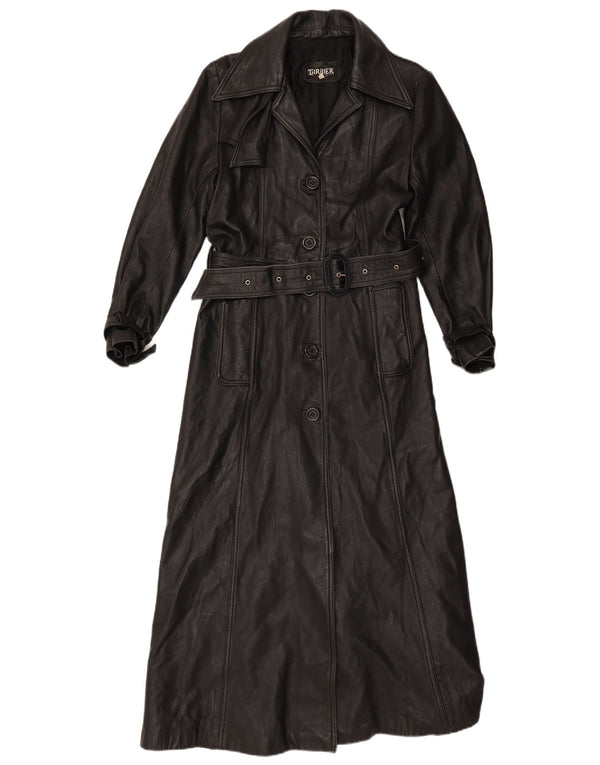 Cappotto in pelle vintage da donna UK 16 grande nero