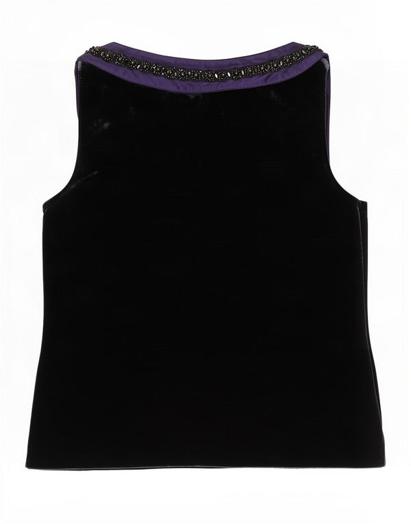 Jaeger Donna Camicetta in Velluto Senza Maniche Top UK 12 Medio Blu Navy