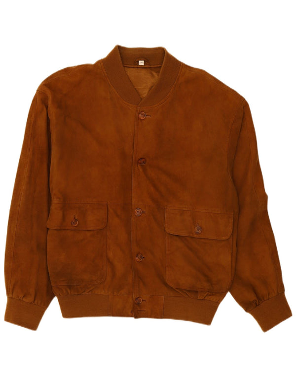 Giubbotto bomber vintage in pelle scamosciata da uomo IT 56 3XL in pelle marrone
