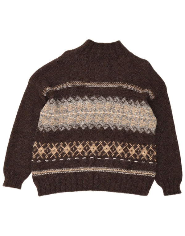 Maglione maglione da donna a collo alto Sisley UK 14 Marrone medio Fair Isle