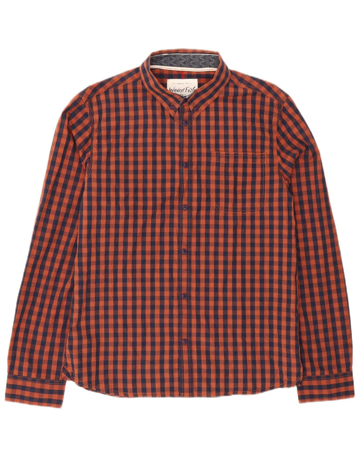 Camicia da uomo Weird Fish in cotone a quadretti marrone medio