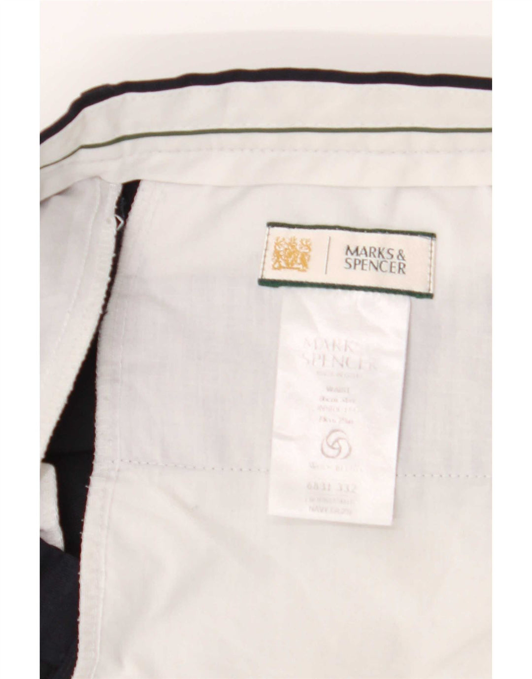 Pantaloni da abito dritti da uomo Marks & Spencer W34 L29 poliestere blu navy
