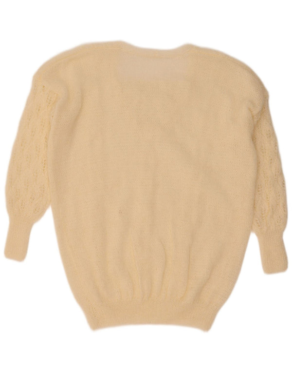 Maglione maglione vintage da donna con scollo a V UK 16 grande bianco sporco