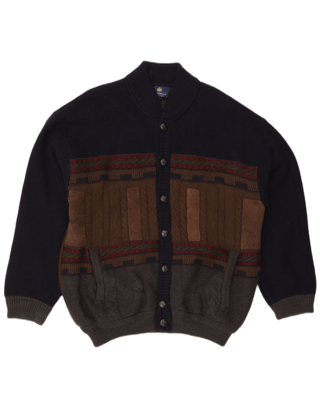 Maglione cardigan da uomo Settebello XL in lana color block blu navy