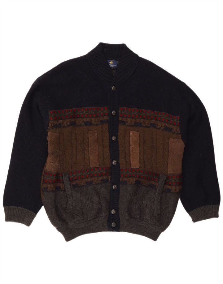 Maglione cardigan da uomo Settebello XL in lana color block blu navy