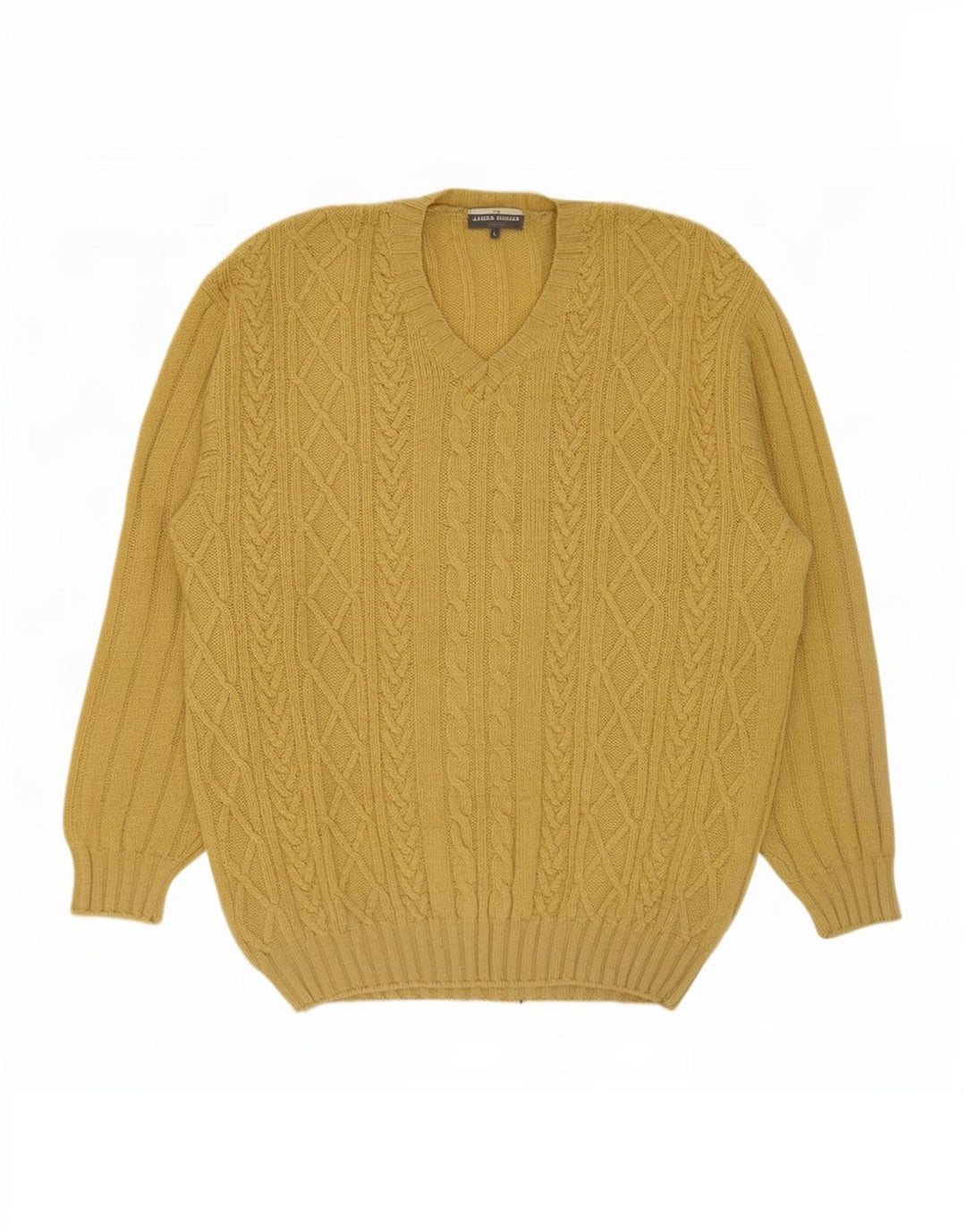 Maglione da uomo con scollo a V James Dillon, lana vergine di colore giallo grande