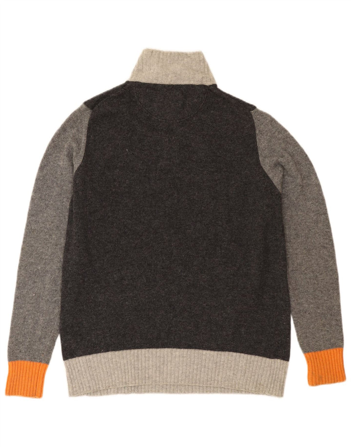 Maglione da uomo TRUSSARDI con zip e collo in lana color block grigio medio