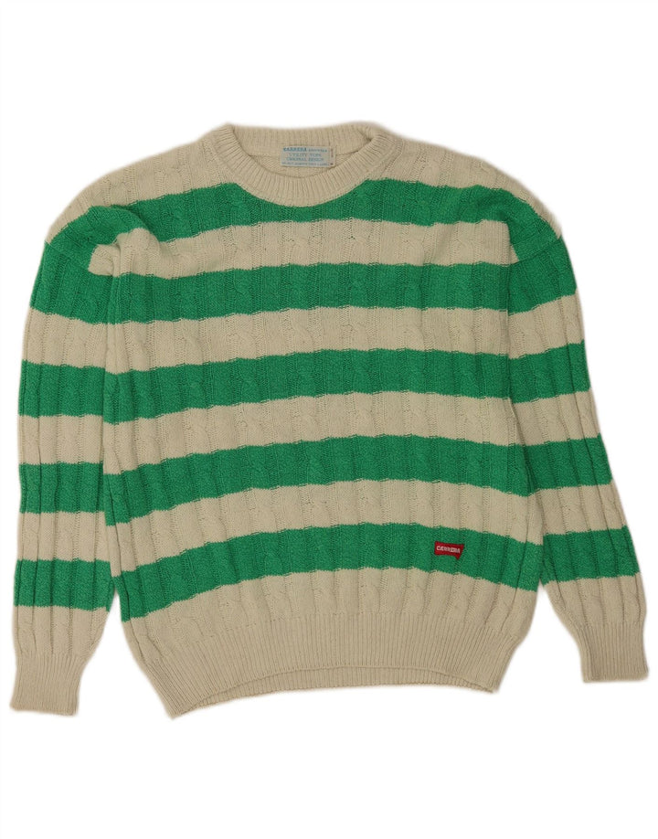 Maglione da uomo girocollo Carrera in cotone a righe verde medio