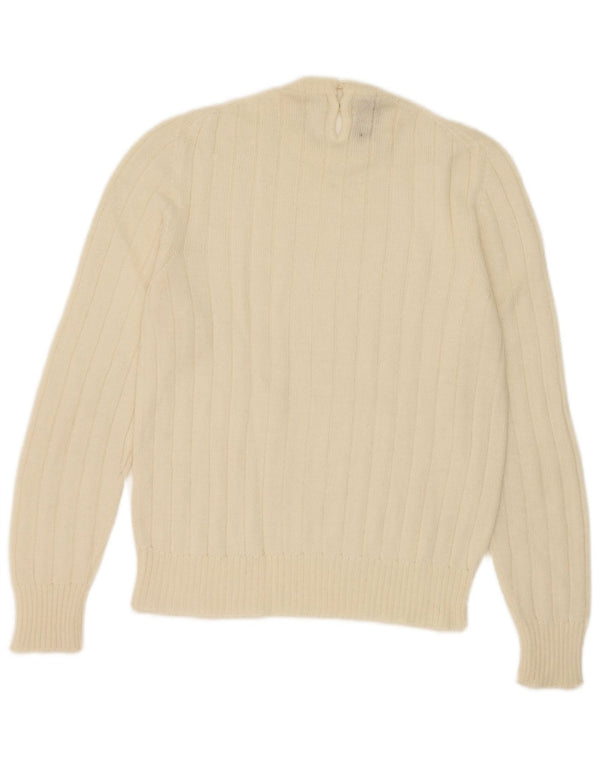 Maglione maglione girocollo da donna vintage UK 10 piccolo mohair bianco