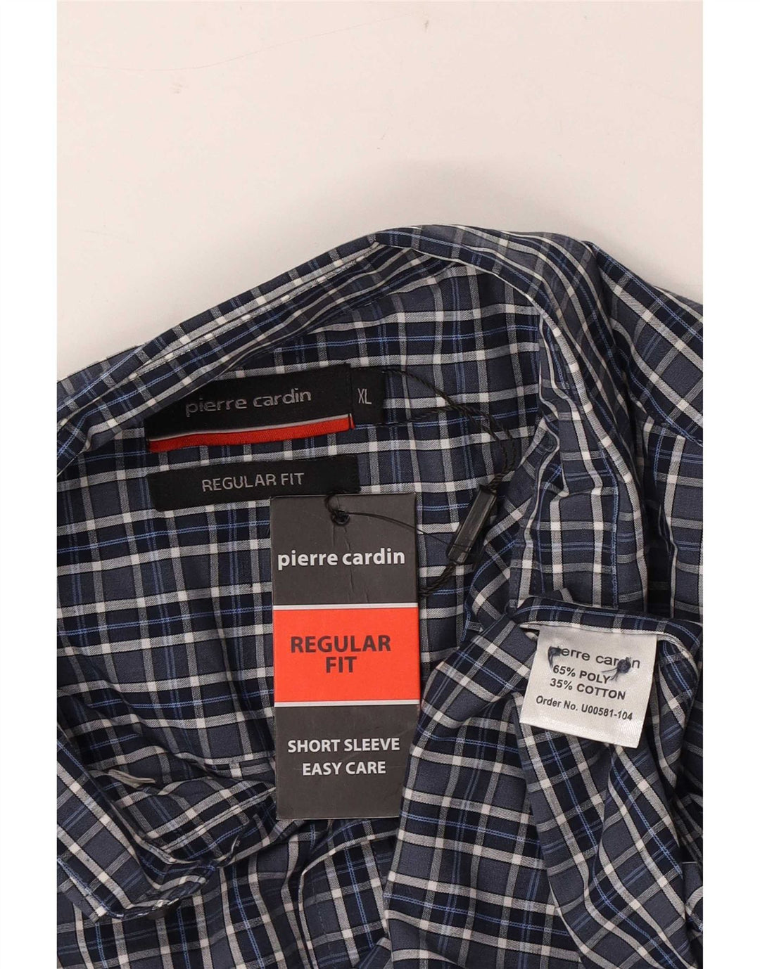 Camicia da uomo a maniche corte Regular Fit Pierre Cardin XL poliestere a quadri blu
