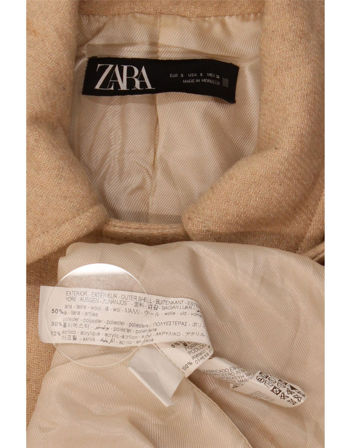 Cappotto doppiopetto da donna Zara UK 10 piccolo in lana a spina di pesce beige