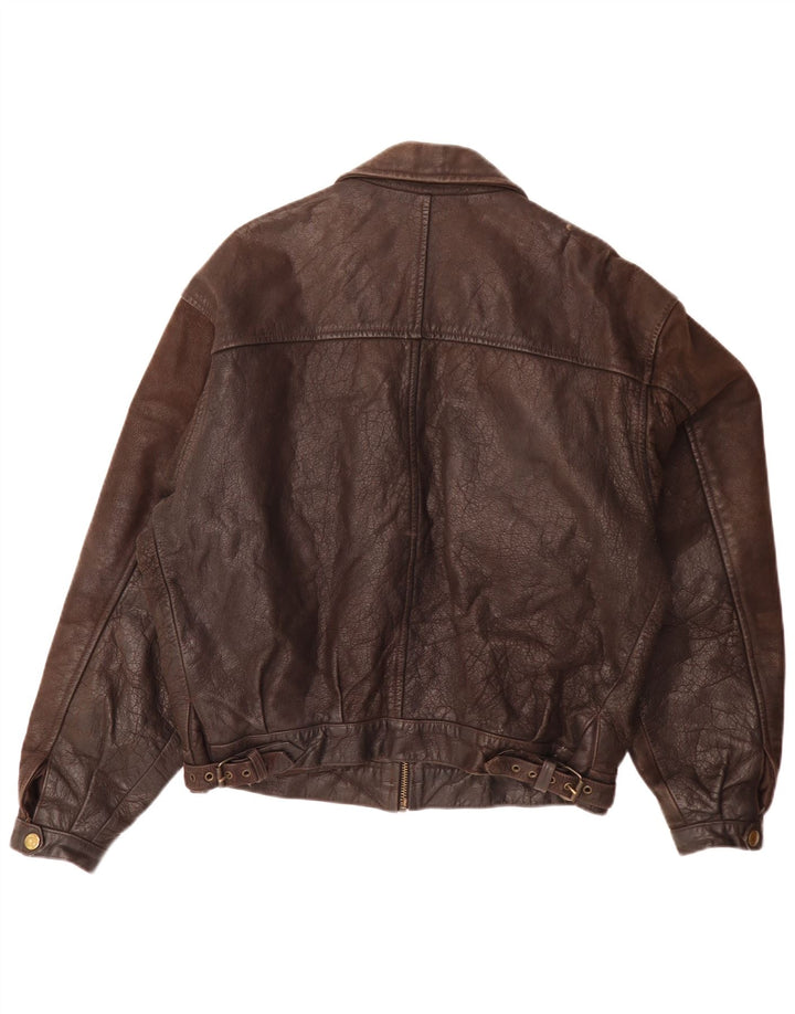 Giacca in pelle vintage da uomo IT 50 grande marrone
