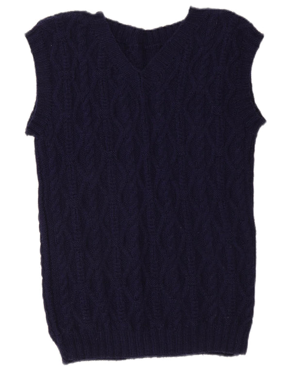 Maglione vintage da donna a maniche corte con scollo a V UK 12 Blu navy medio