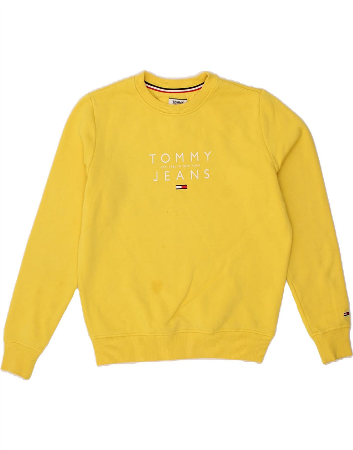 TOMMY HILFIGER Womens Oversized Sweatshirt Jumper UK 10 Small Yellow Vintage Tommy Hilfiger and Second-Hand Tommy Hilfiger from Messina Hembry 