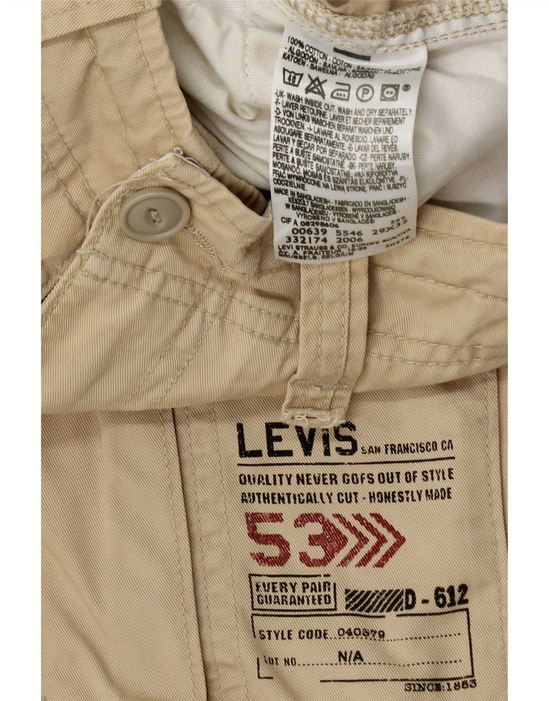 Pantaloncini cargo da uomo Levi's W29 piccoli in cotone beige