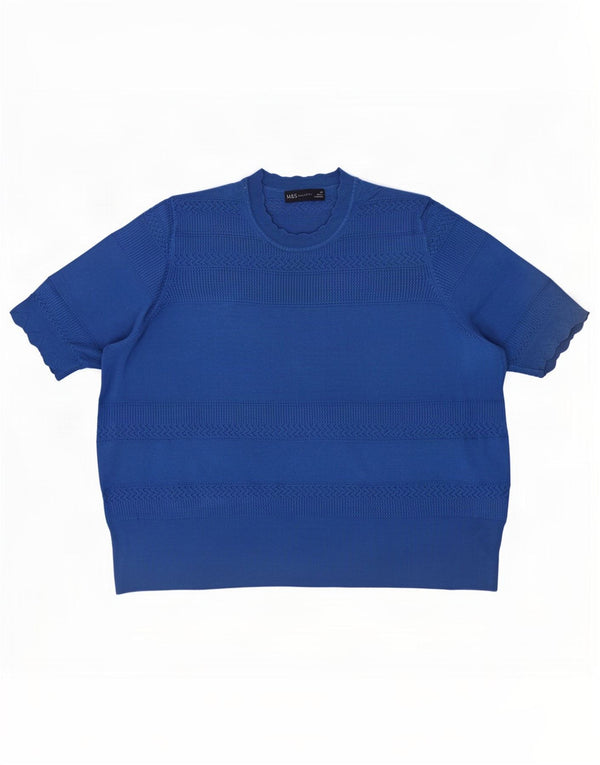 Maglione maglione girocollo a maniche corte da donna Marks & Spencer UK 20 2XL Blu