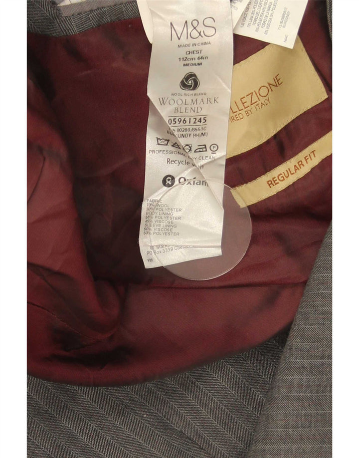 Giacca blazer a 2 bottoni da uomo Marks & Spencer UK 44 XL lana a spina di pesce grigia